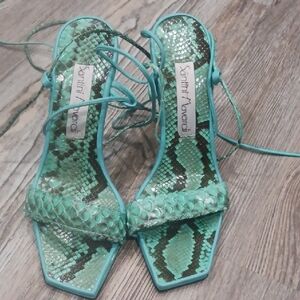 Santini Mavardi Women's Teal Snake-Print Lace-Up Heels